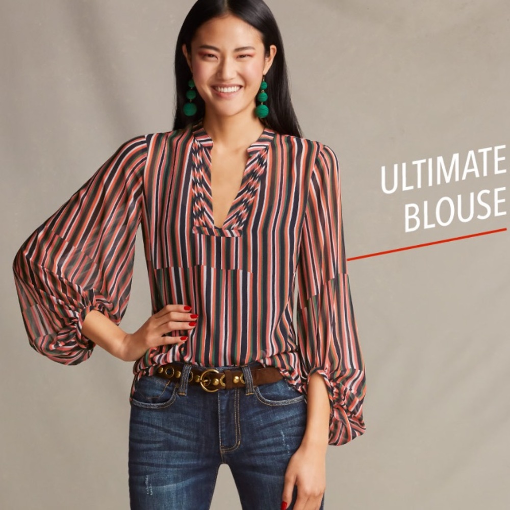 Cabi Ultimate On-Trend Striped Sheer Blouse Size S